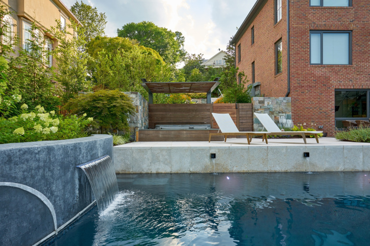 Custom pool design in Alexandria with a modern, geometric shape