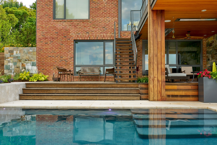 Steps leading to a raised patio area.