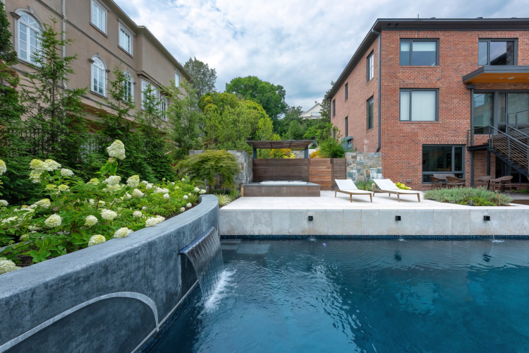 Custom pool design in Alexandria with a water feature