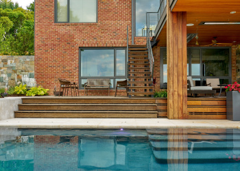 Steps leading to a raised patio area.