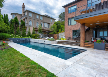 Beautifully landscaped backyard in Alexandria, with a refreshing pool as the centerpiece.