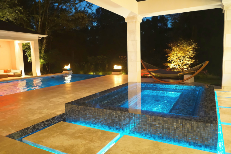 Light changing lights around infinity hot tub