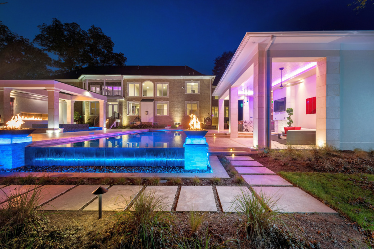 Night by the pool with custom color lighting