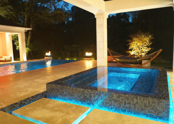 Light changing lights around infinity hot tub