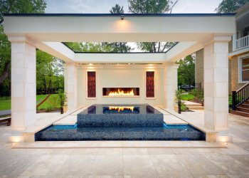 Striking architectural elements throughout the hot tub area, enhancing the contemporary design.