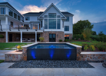 Modern Farmhouse Custom Pool Design with Waterfall Feature