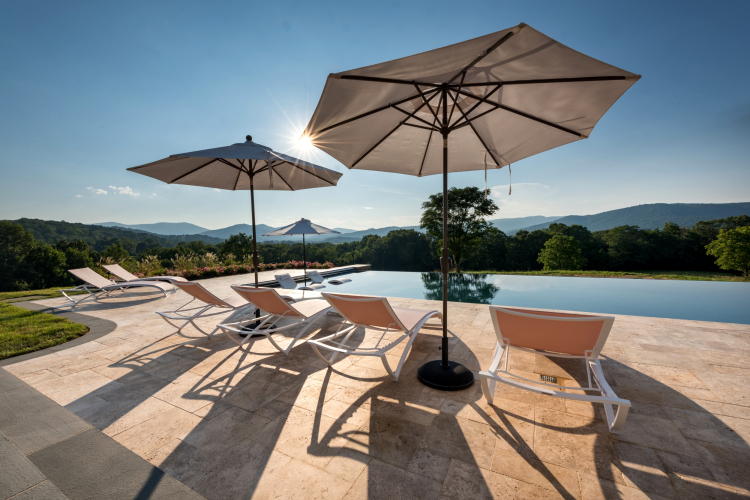 Shenandoah-Retreat-Outdoor Design with Seats and Umbrellas