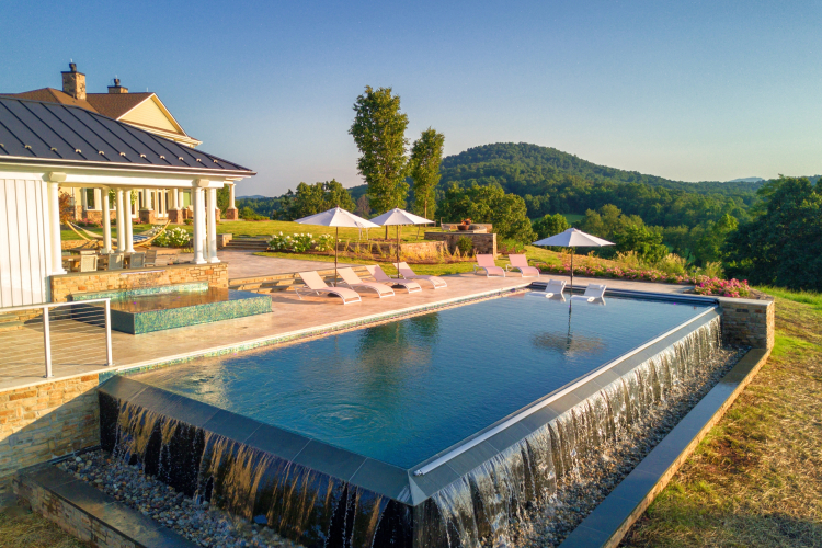 Shenandoah-Retreat-Custom Pool Design with 360 Waterfall