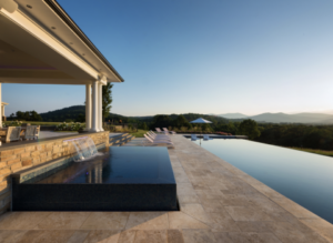 landscaping company Arlington, VA installed luxury pool overlooking mountains and sunset