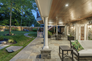 Under custom deck built in Arlington, VA showing custom landscape design