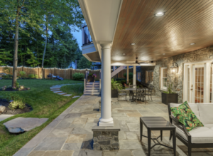 Under custom deck built in Arlington, VA showing custom landscape design