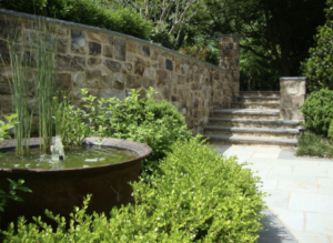 Retaining wall and water feature by landscaping company in Leesburg