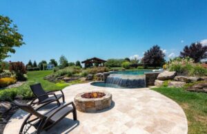 custom firepit and pool by landscaping company in Washington, DC