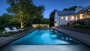 remodeled pool at night