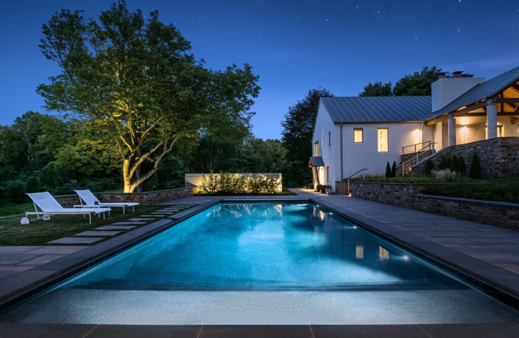 pool at night After Pool Resurfacing in Leesburg, Sterling, VA, Arlington, VA, McLean, VA, Washington D.C., and Great Falls, VA