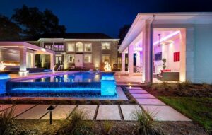 outdoor design in Arlington, VA with custom pool and landscape lighting