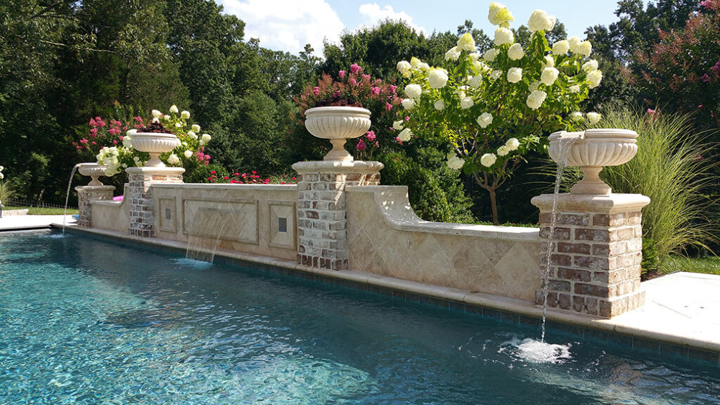 pool with wall of water features