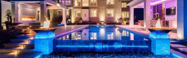 Pool at night outdoor design Potomac, MD